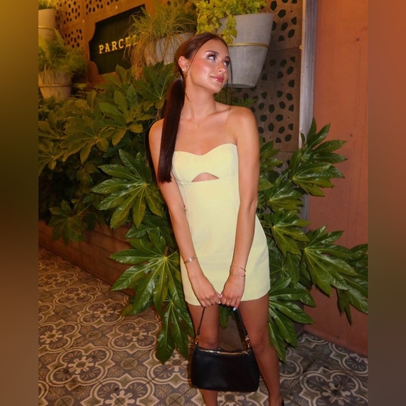 Zara mini lemon yellow sleeveless bodycon cut out evening summer dress - Picture 12 of 15